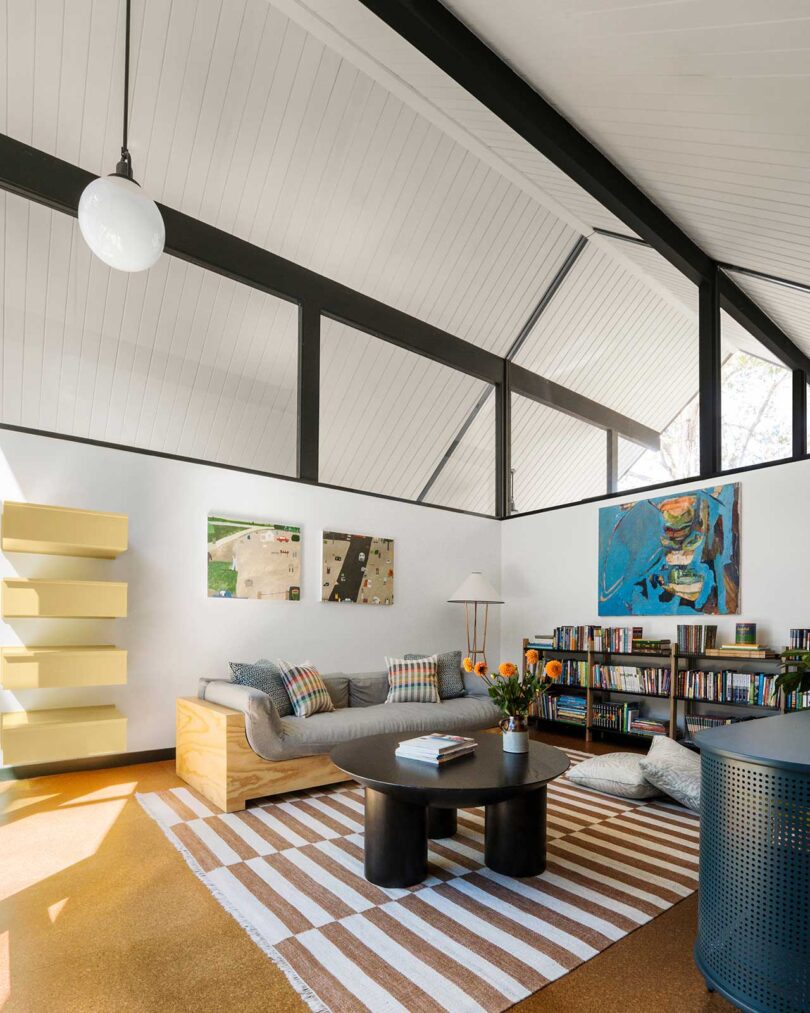 angled interior view of mid-century modern living space