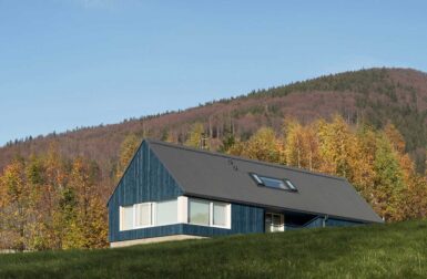 A Blue Modern Cabin in the Mountains of the Czech Republic