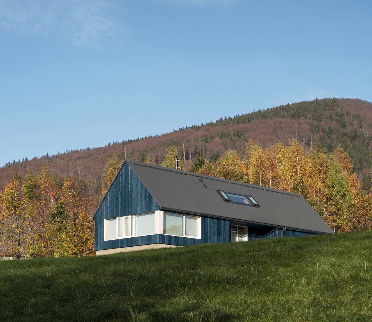 A Blue Modern Cabin in the Mountains of the Czech Republic