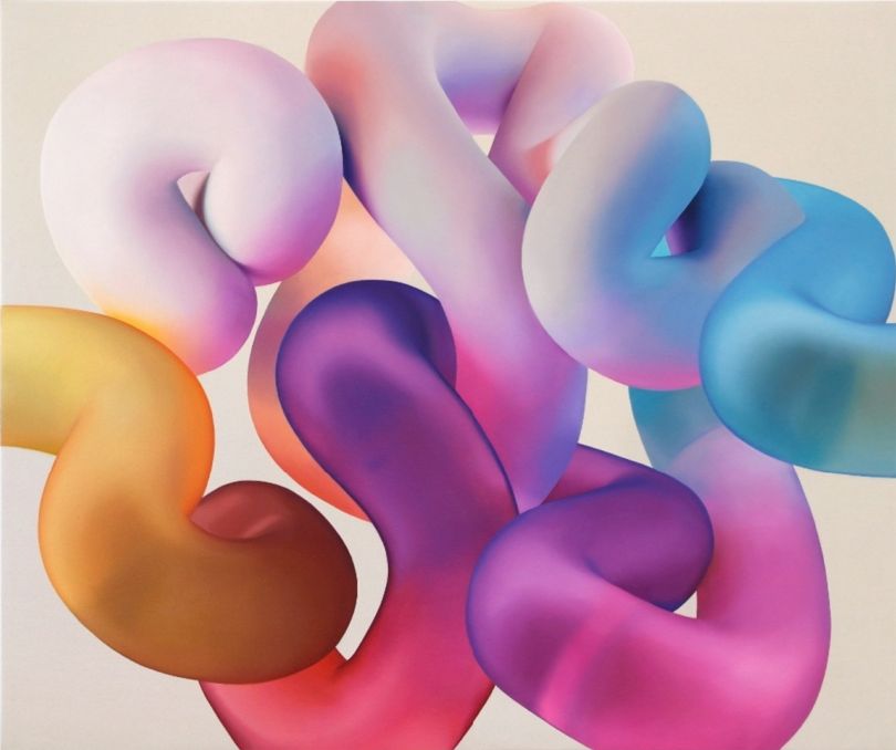 abstract painting with colorful worm-like shapes