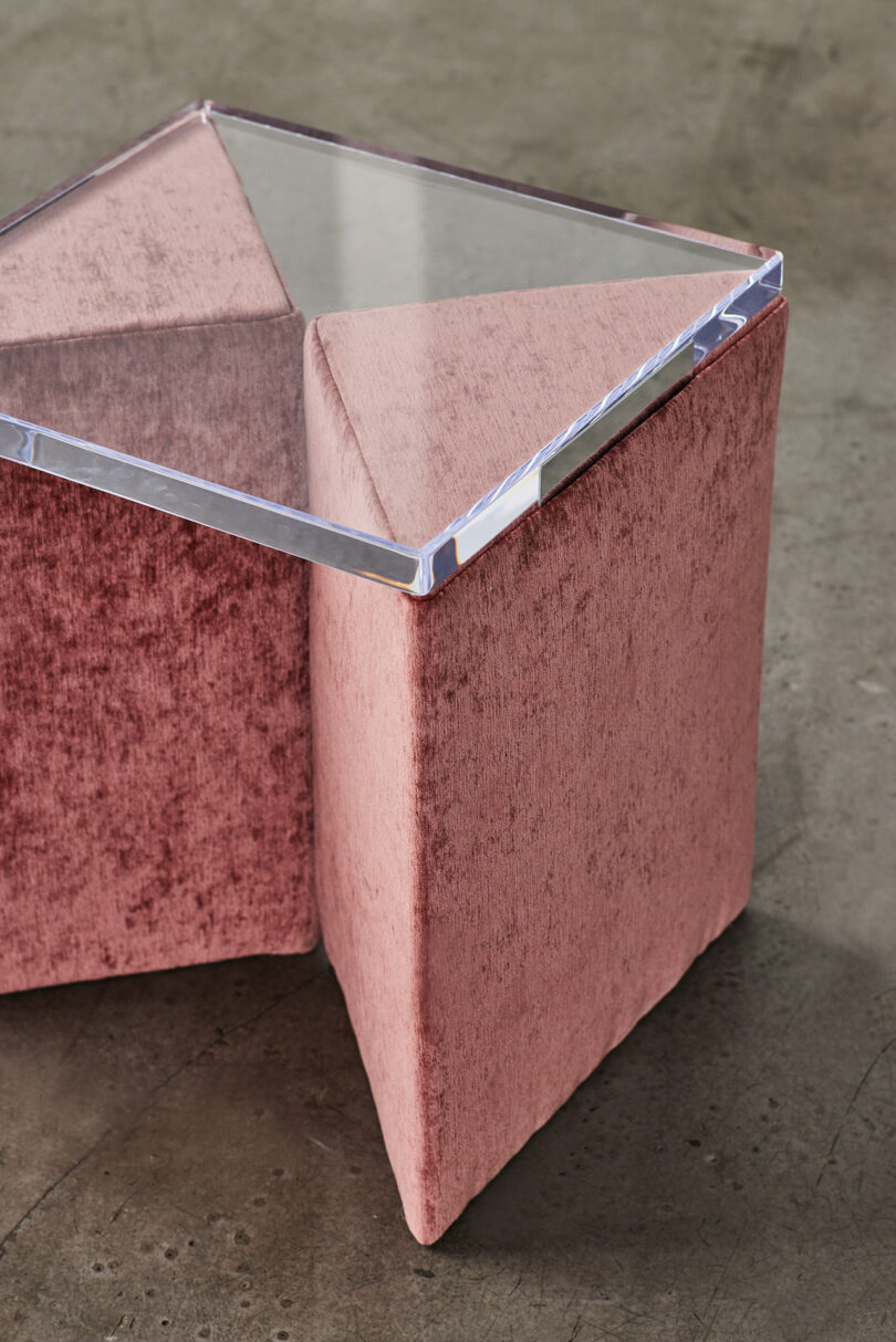 detail of pink and lucite stool