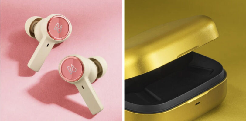 Peach Pink and Pineapple Yellow Atelier Editions earphones.