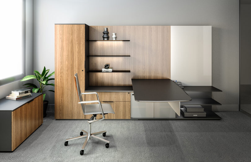 styled modular office space with office chair