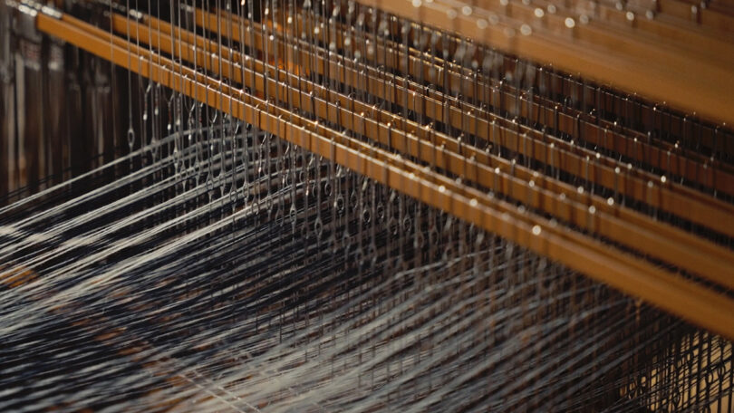 detail of a loom strung for weaving