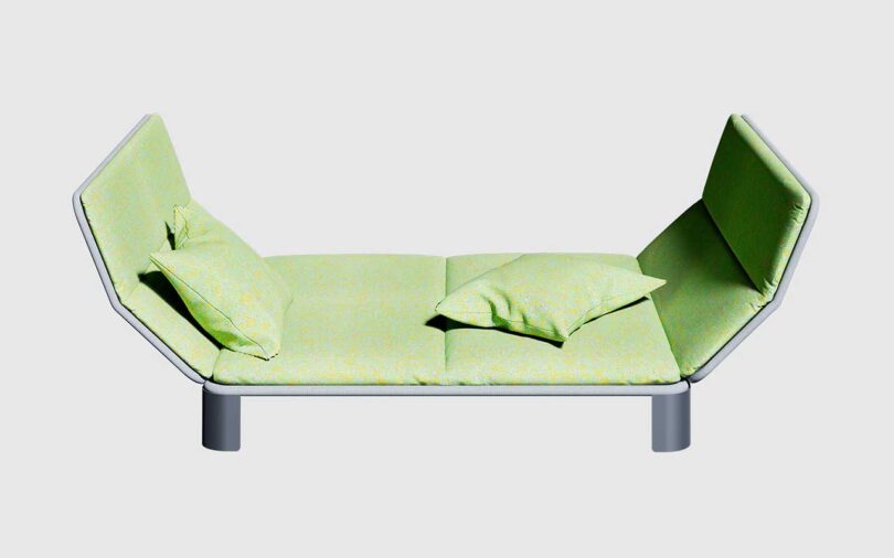 long view of lime green couch and chaise