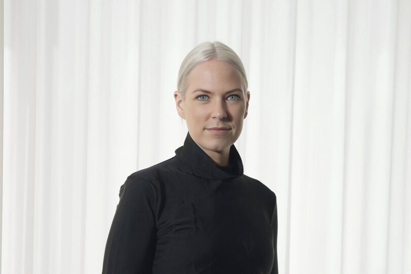 Portrait of Renault Twingo's designer and 2023 Elle Deco International Designer of the Year Award winner, Sabine Marcelis, in black turtleneck.