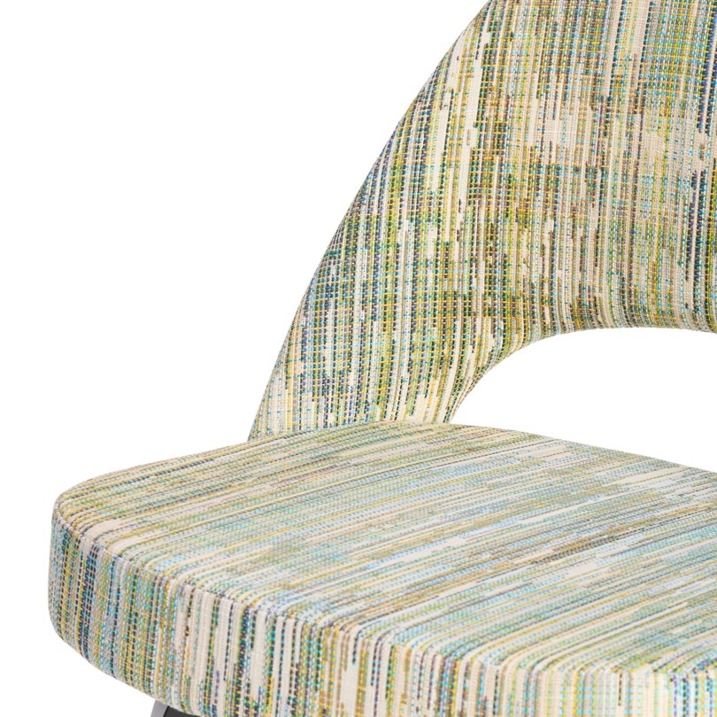 closeup angled view of upholstered chair