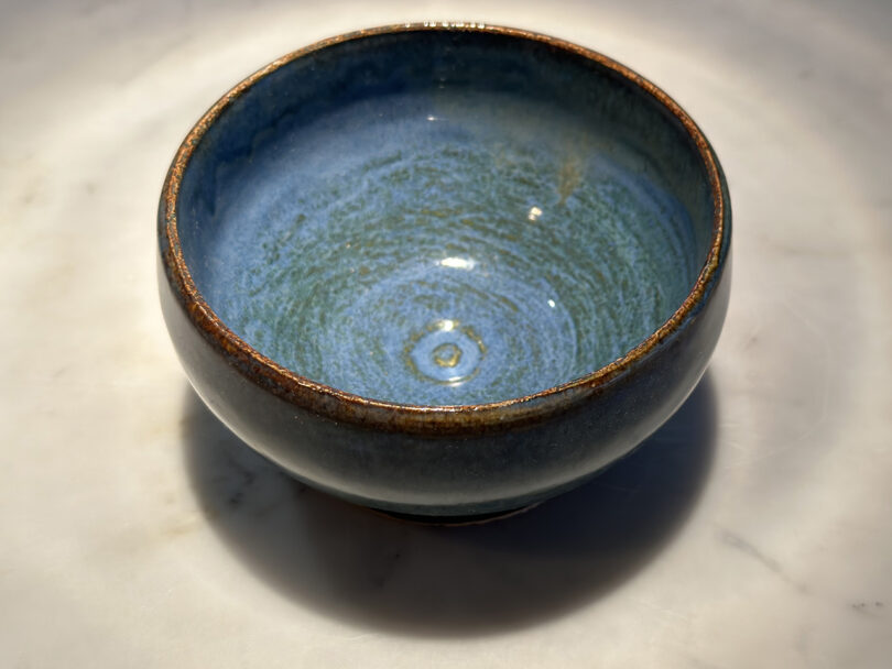 handmade blue and brown pottery bowl
