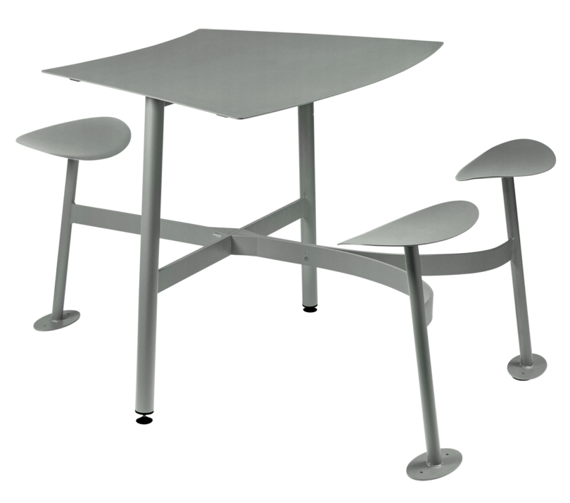 modular outdoor table with attached seating on a white background