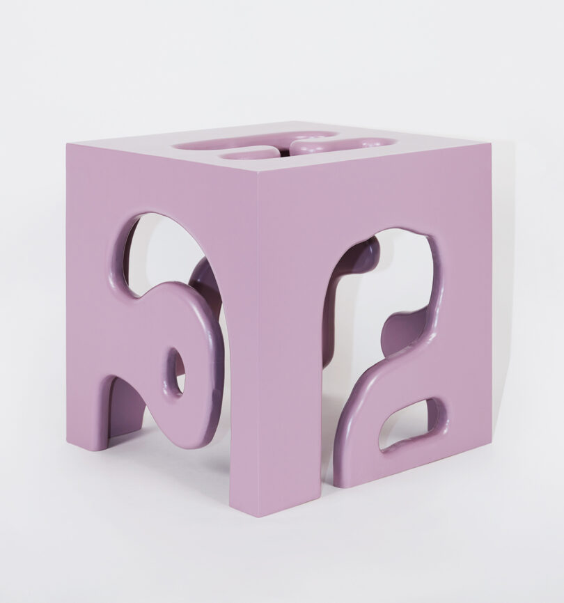 lavender square stool with abstract cutouts on all sizes