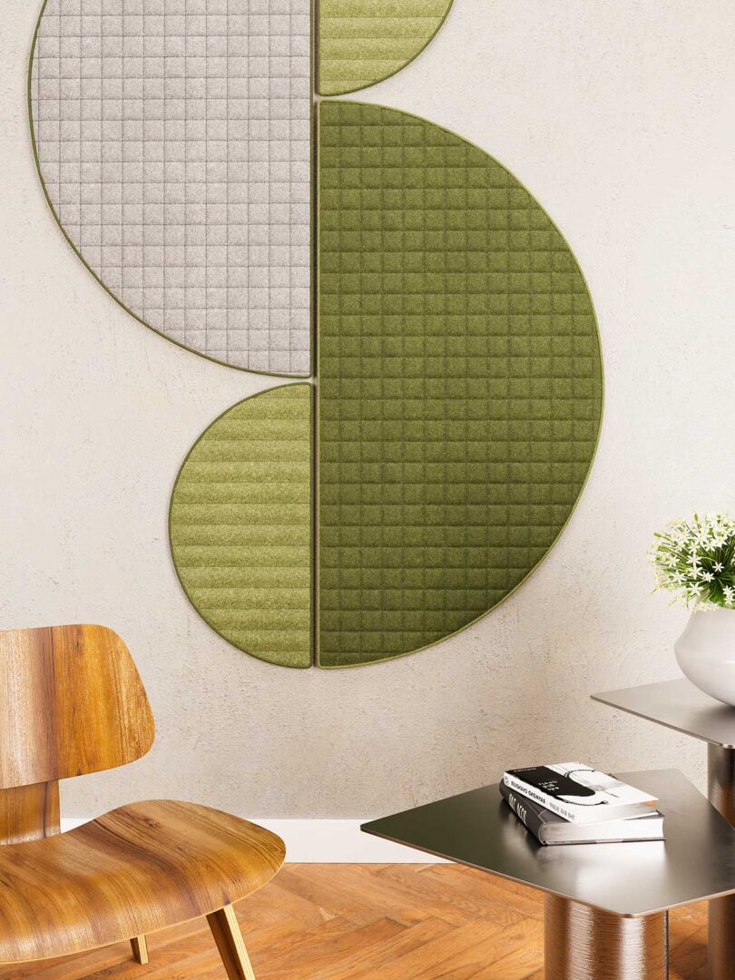 s-shaped acoustic wall panel in shades of green