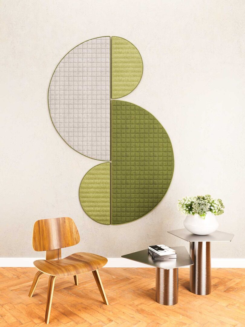s-shaped acoustic wall panel in shades of green