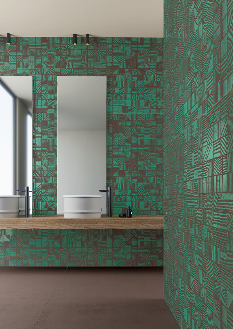 modern bath styled with green tiles