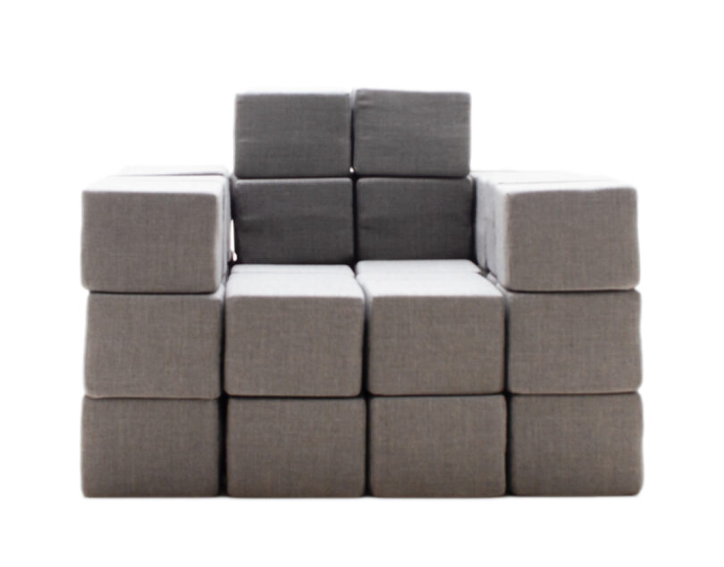 grey armchair made of blocks