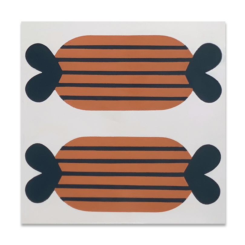 black, white, and orange patterned tile