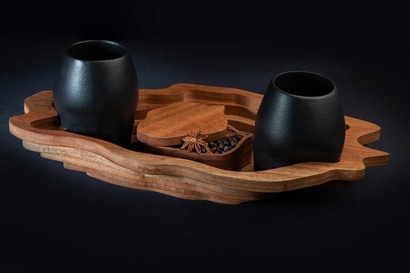 stepped wooden tray