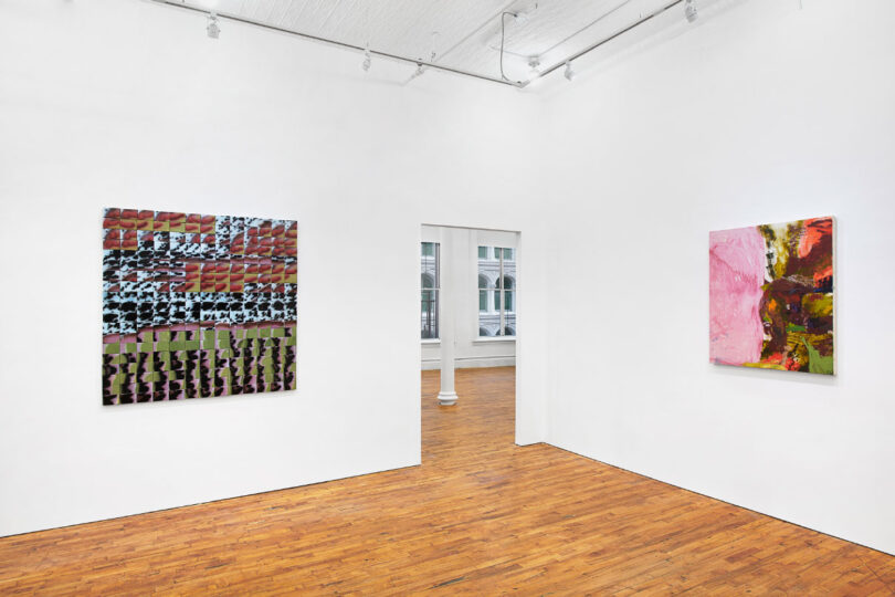 Two paintings in "Plastic Stars" at Tara Downs Gallery