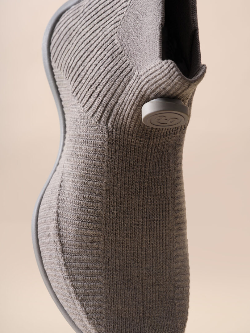 Detail of the laceless tab upper of the Allbird Moonshot wool sneaker