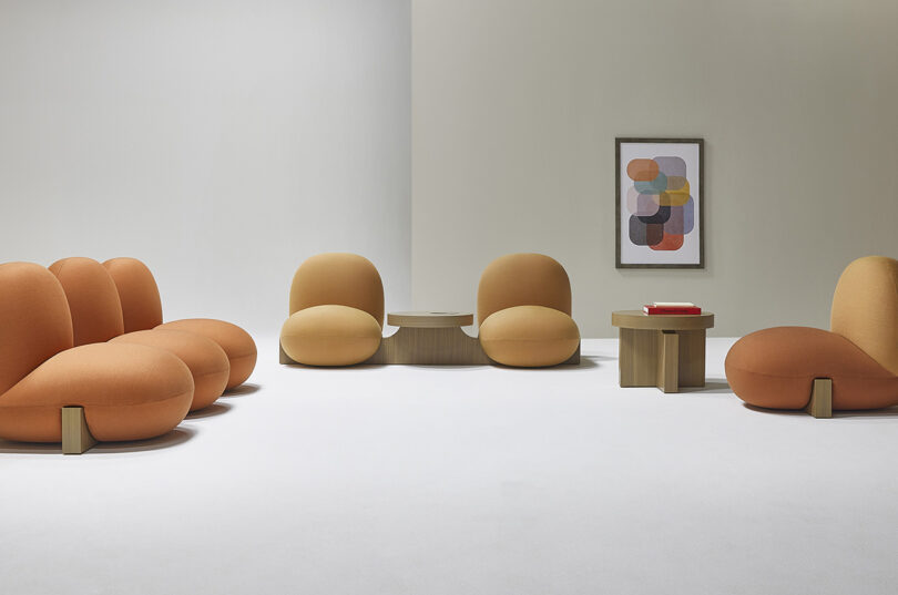 bulbous overstuffed seating in a styled space