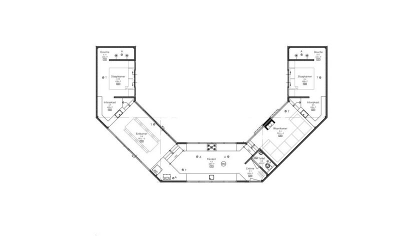 architectural drawing of modern c-shaped house