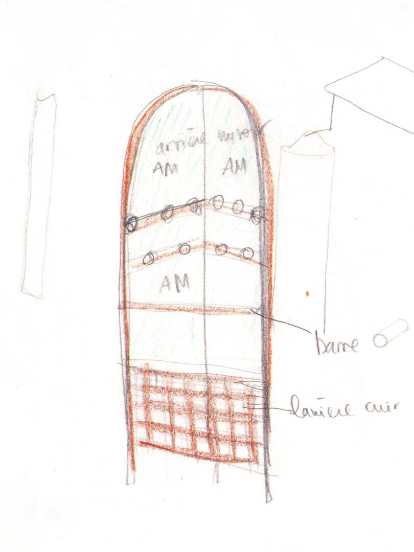 hand drawing of mirror and coat rack design