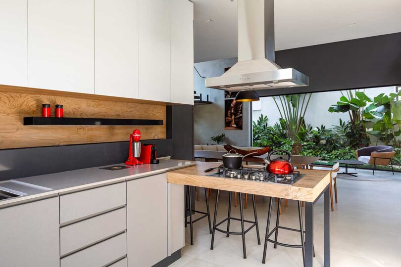 angled view of minimalist modern kitchen