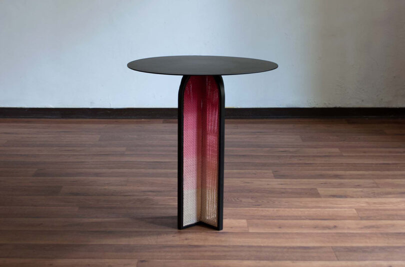 modern black side table chair with pink gradient base