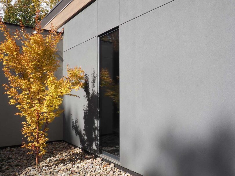 closeup angled view of exterior wall of modern home