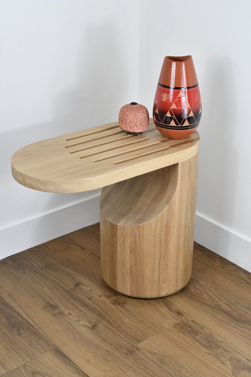 angular light wood side table