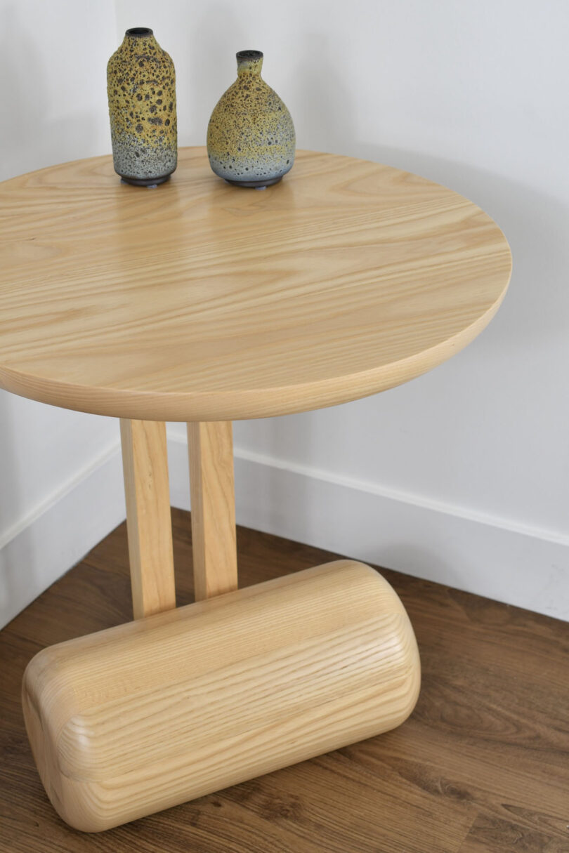 geometric light wood side table