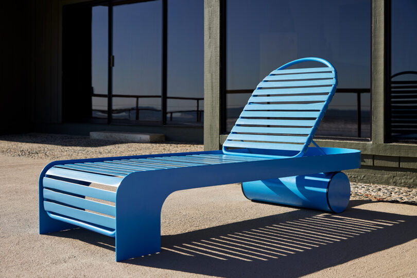 blue chaise lounge outdoors