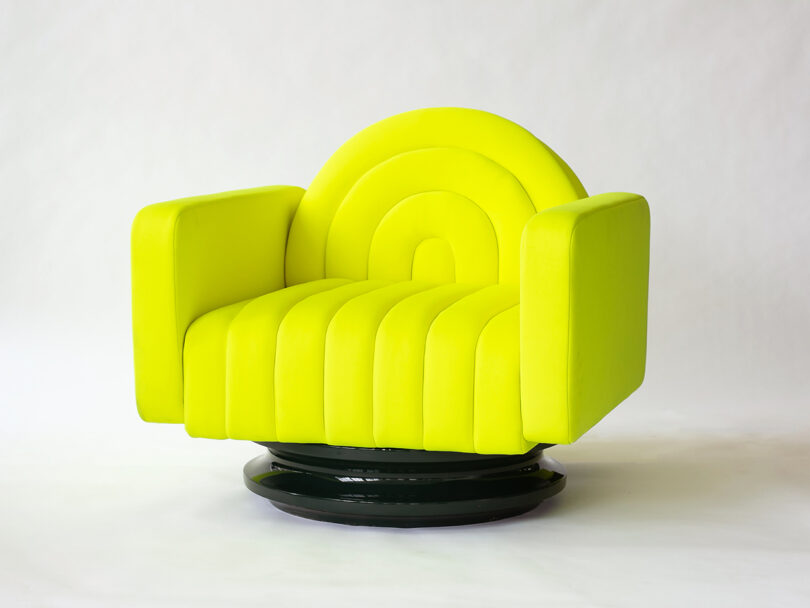 neon green outdoor channel tufted armchair on white background