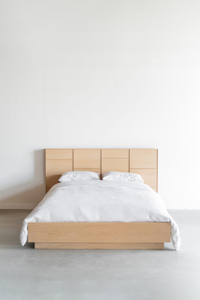 light oak wood bed frame and headboard
