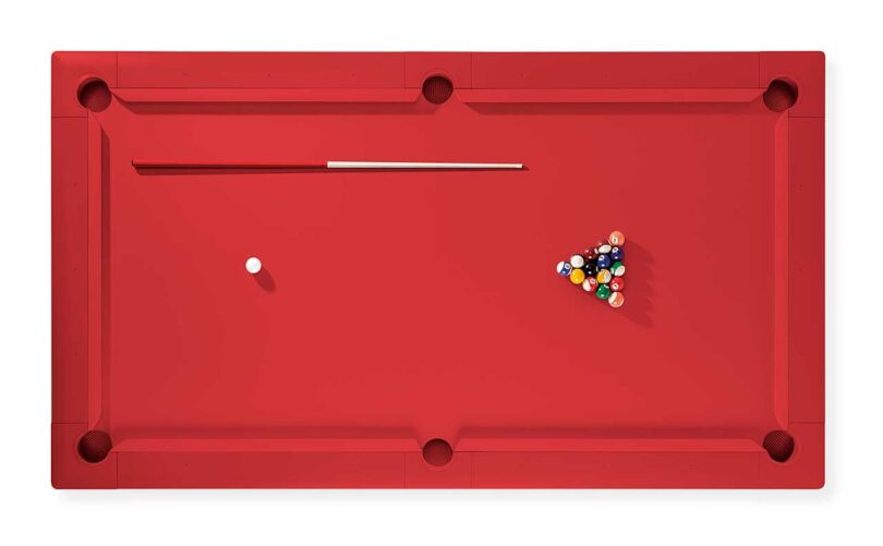 down view of modern red pool table