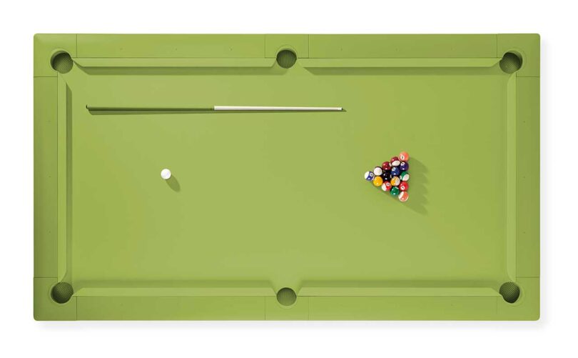down view of modern green pool table