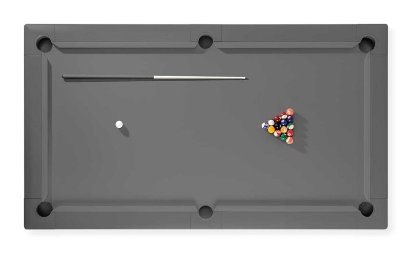 down view of grey pool table