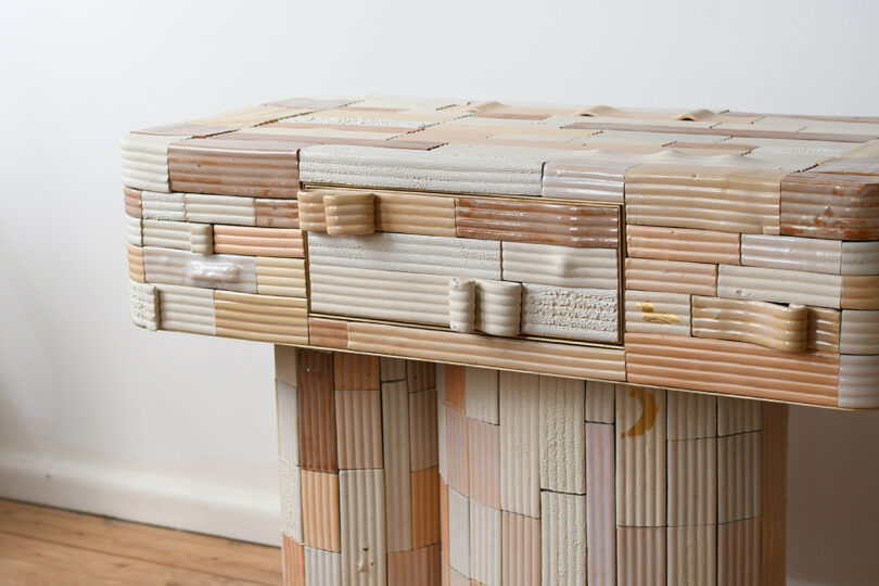 console table made of wood scraps