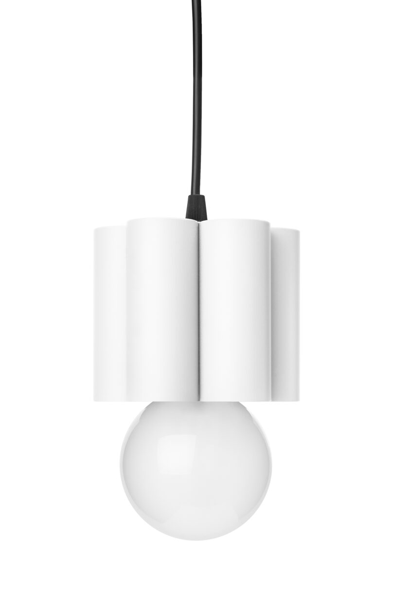 fluted white pendant lamp on a white background