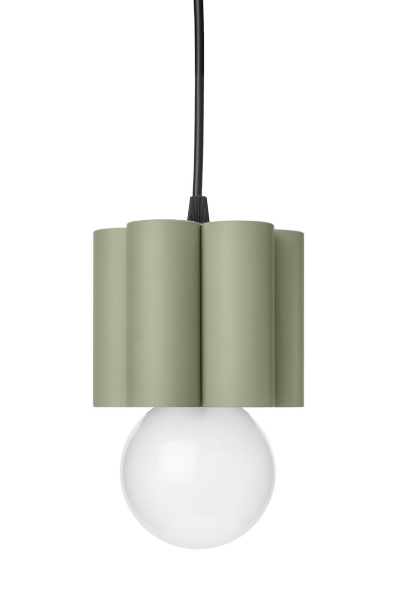 fluted light green pendant lamp on a white background