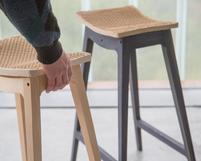 stool made using wood waste and 3D printing