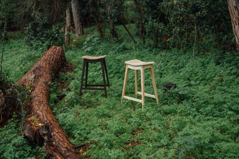 stools made using wood waste and 3D printing