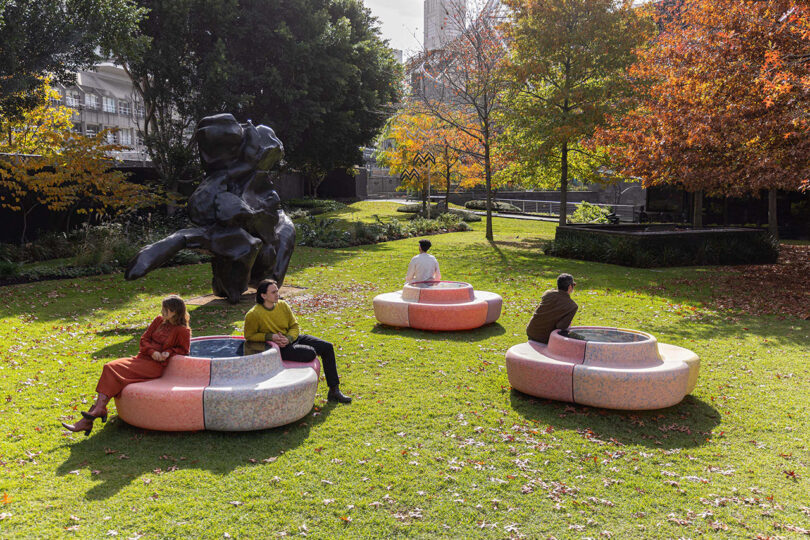 colorful circular outdoor benches that slowly spin
