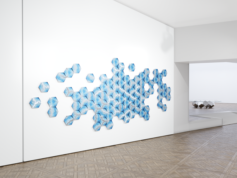 installation of 3D printed hexagonal shaped tiles with topography