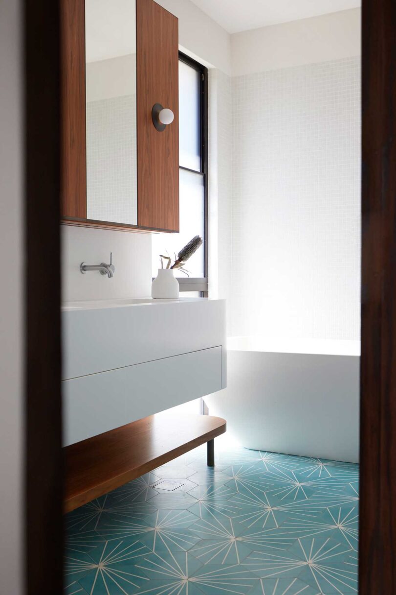 angled view into modern bathroom