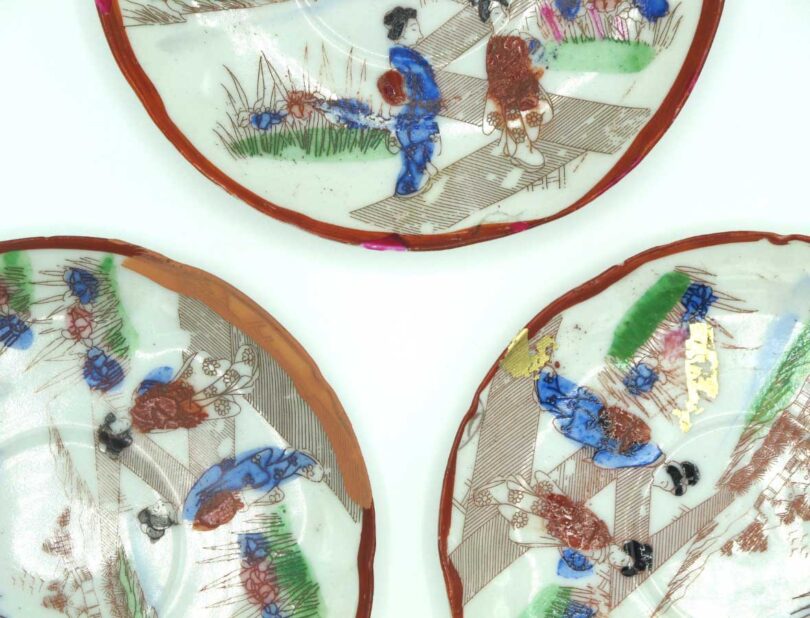 closeup of three Asian themed plates