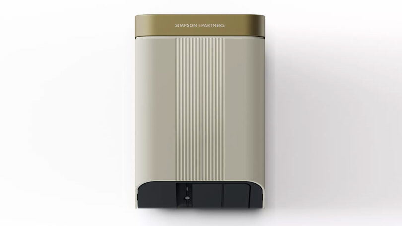 Single Simpson and Partners EV chargers in a light cream case with brass top combination.