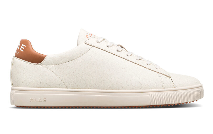CLAE Bradley sneaker side profile with Appleskin leather upper and light brown heel collar.