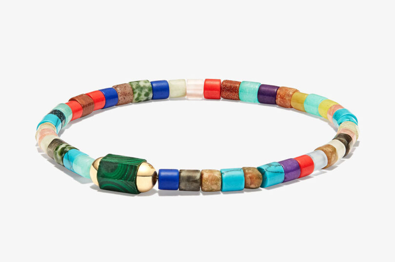 multicolored beaded bracelet on white background