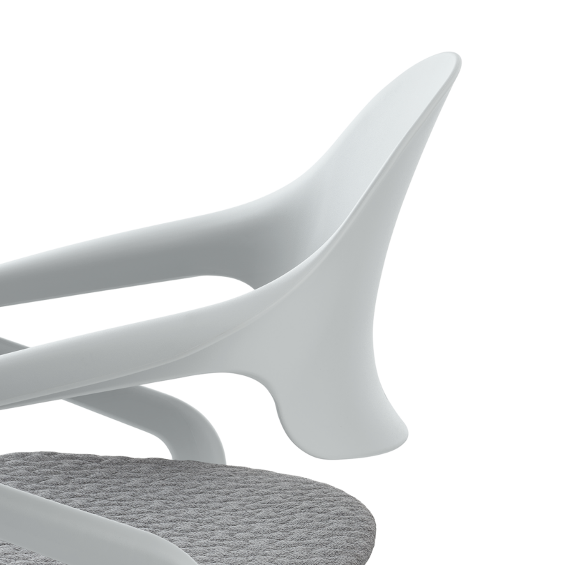 detail of nesting office chair on a white background