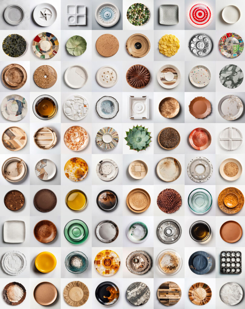 grid of overhead photos of plates created from regional materials